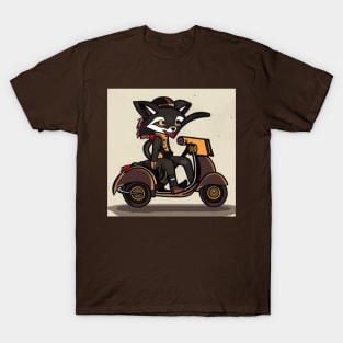 Fox fursona with boots sitting on a vespa moped with sunglasses T-Shirt